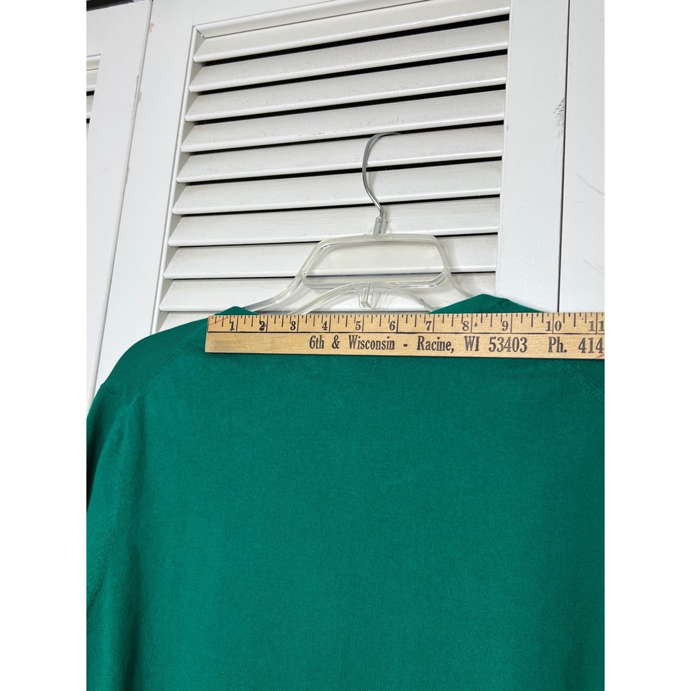 Lands' End Kelly Green Cardigan L Old Money Preppy Dark Academia Fine Knit Crew - Picture 7 of 7